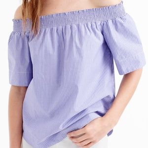 J.Crew Blue Striped Off the Shoulder Top